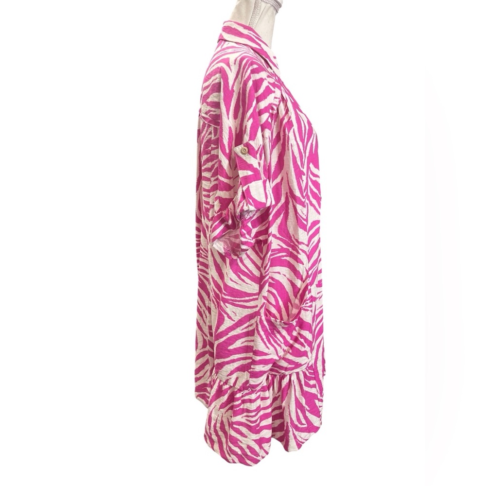Umgee Pink Zebra Print Shirt Dress Oversized Button Front Mini Dress Small NWT - Picture 3 of 9